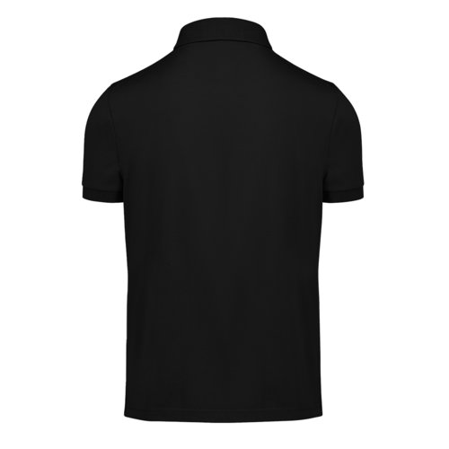 Zwart poloshirt van gerecycled polyester en katoen voor heren.