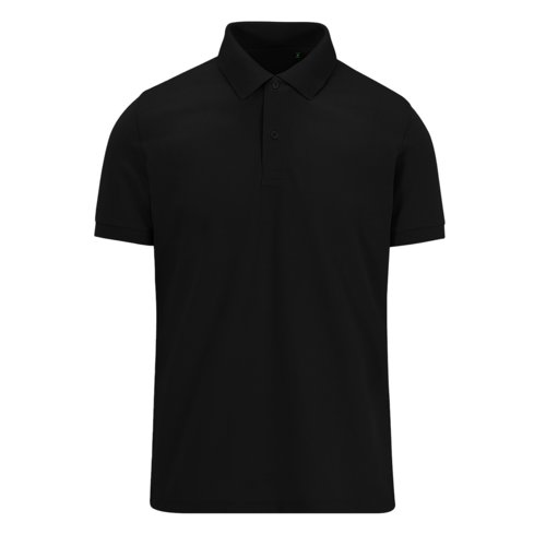 Zwart poloshirt van gerecycled polyester en katoen voor heren.