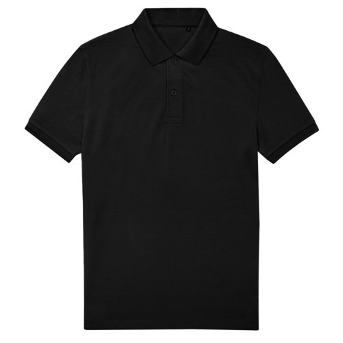 Zwart poloshirt van gerecycled polyester en katoen met korte knoopsluiting.