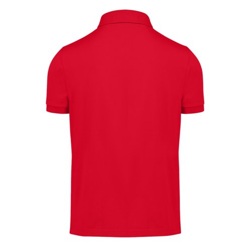 Rood poloshirt van gerecycled polyester en katoen voor heren.