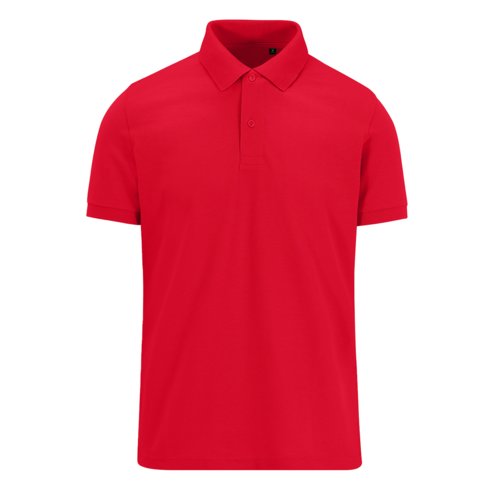 Rood poloshirt van gerecycled polyester en katoen voor heren.