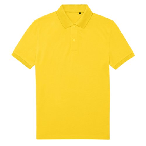 Geel poloshirt van gerecycled polyester en katoen met korte mouwen.