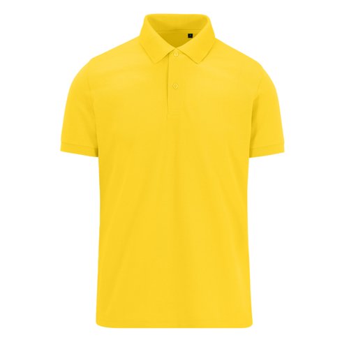 Geel poloshirt van gerecycled polyester en katoen, met korte mouwen.