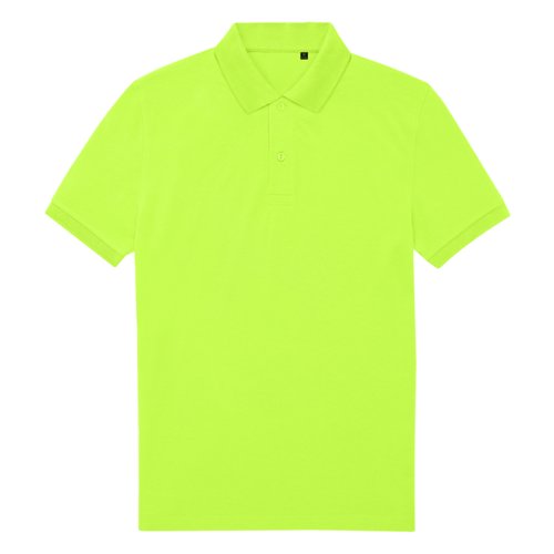 Appelgroene polo van gerecycled polyester en katoen met knoopsluiting.