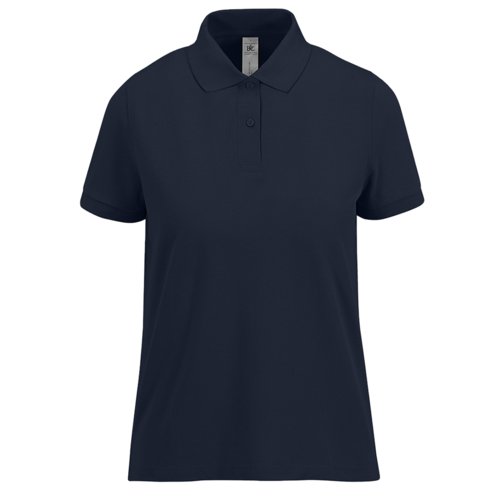 Marineblauwe katoenen poloshirt voor dames met korte mouwen.