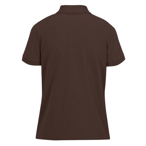 Donkerbruin katoenen poloshirt voor dames met korte mouwen.