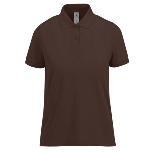 Donkerbruin katoenen poloshirt voor dames met korte mouwen.