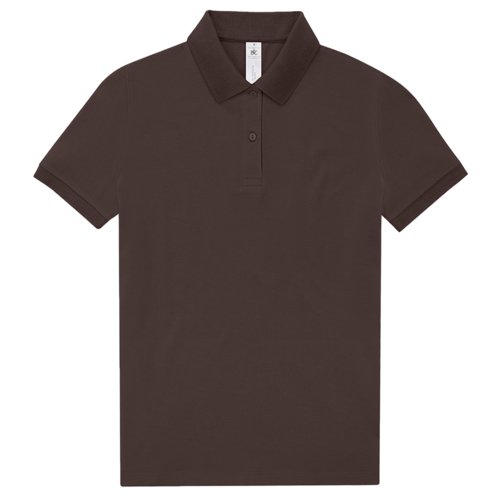 Donkerbruine katoenen poloshirt voor dames met korte knoopsluiting.