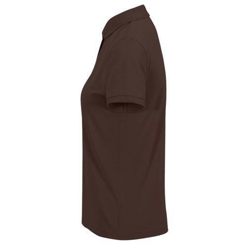 Donkerbruin katoenen poloshirt voor dames met korte mouwen.