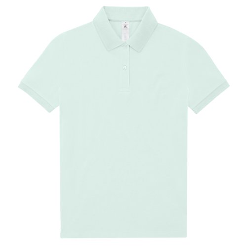 Mintgroene katoenen polo met korte knoopsluiting.
