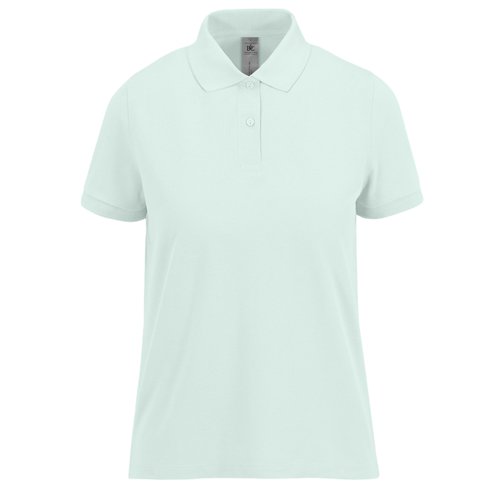 Mintgroen katoenen poloshirt voor dames met korte knoopsluiting.