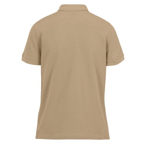 Bruin katoenen poloshirt voor dames met korte mouwen.