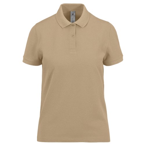 Bruin katoenen poloshirt voor dames met korte knoopsluiting.