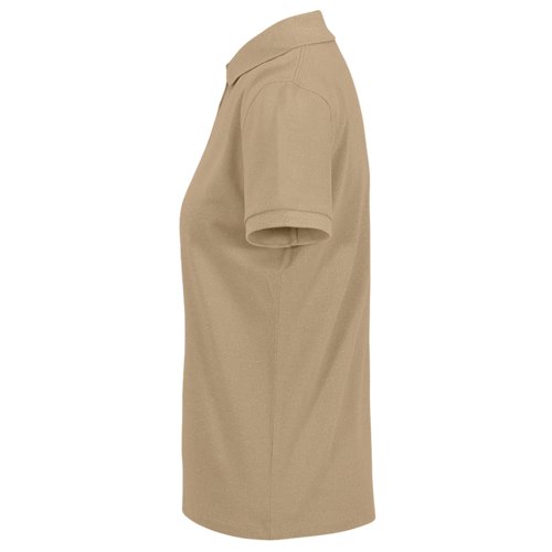 Bruin katoenen poloshirt voor dames met korte mouwen.