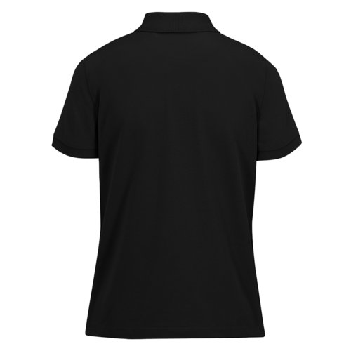 Zwart katoenen poloshirt voor dames met korte mouwen.