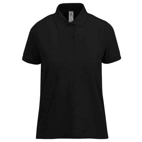 Zwart katoenen poloshirt voor dames met korte mouwen.