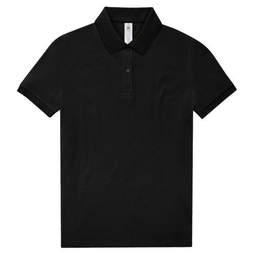 Zwart katoenen poloshirt voor dames met korte knoopsluiting.