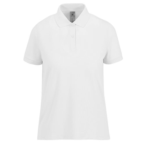 Wit katoenen poloshirt voor dames met korte knoopsluiting.