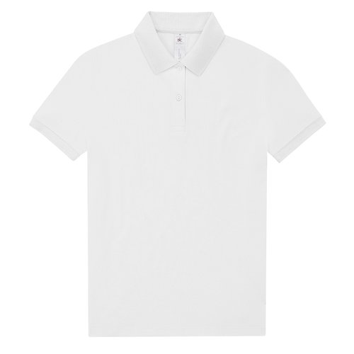 Wit katoenen poloshirt voor dames met korte knoopsluiting.
