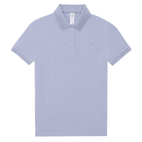 Paarse katoenen poloshirt voor dames met korte knoopsluiting.