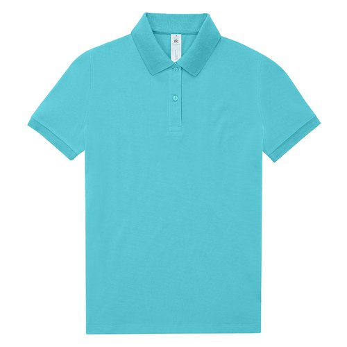 Turquoise damespoloshirt van katoen met korte knoopsluiting.