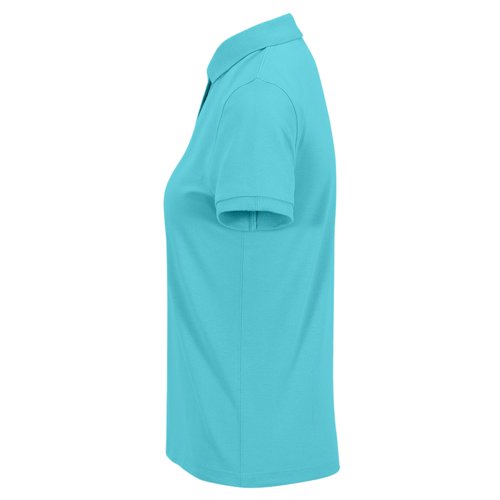 Turquoise damespoloshirt van katoen met korte mouwen.