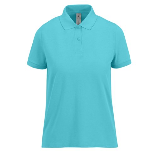 Turquoise damespoloshirt van katoen met korte knoopsluiting.