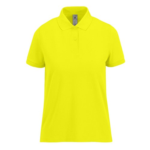 Appelgroene katoenen poloshirt voor dames met korte mouwen en knoopsluiting.