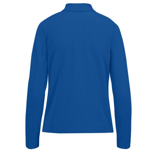 Koningsblauwe katoenen polo voor dames met lange mouwen.