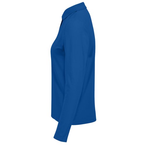 Koningsblauw katoenen poloshirt met lange mouwen voor dames.