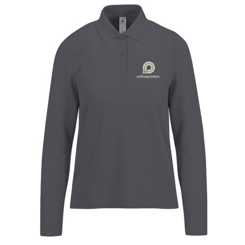Grijs damespoloshirt met lange mouwen.