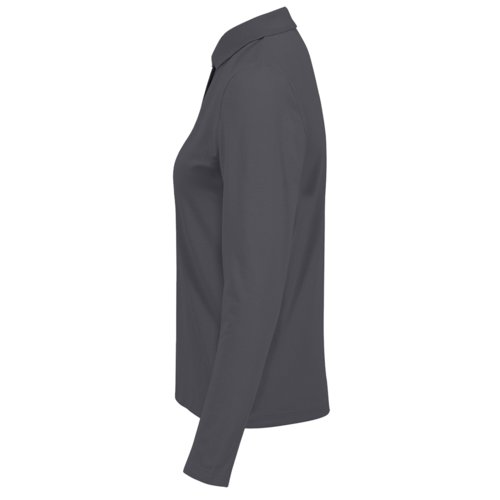 Donkergrijs katoenen poloshirt met lange mouwen voor dames.