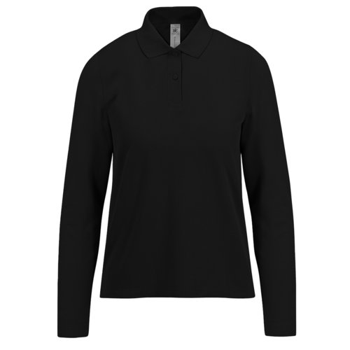 Zwart katoenen poloshirt voor dames met lange mouwen.