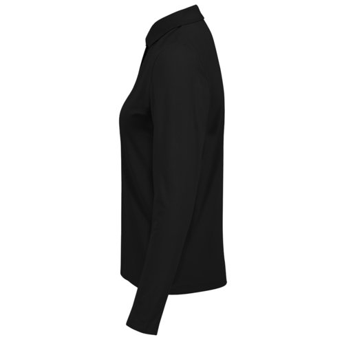 Zwart katoenen poloshirt voor dames met lange mouwen.