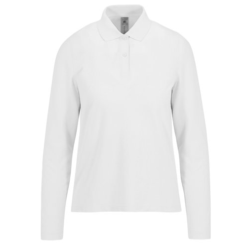 Wit katoenen poloshirt met lange mouwen voor dames.