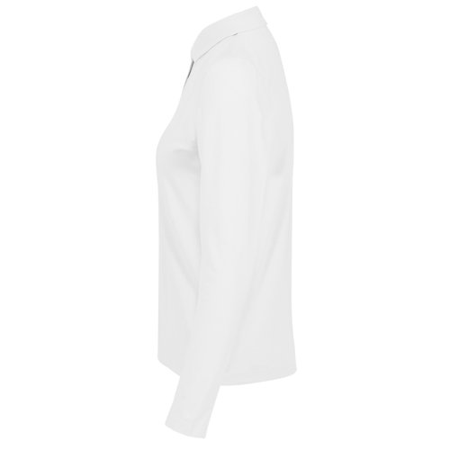 Wit katoenen poloshirt, lange mouwen, damesmodel.