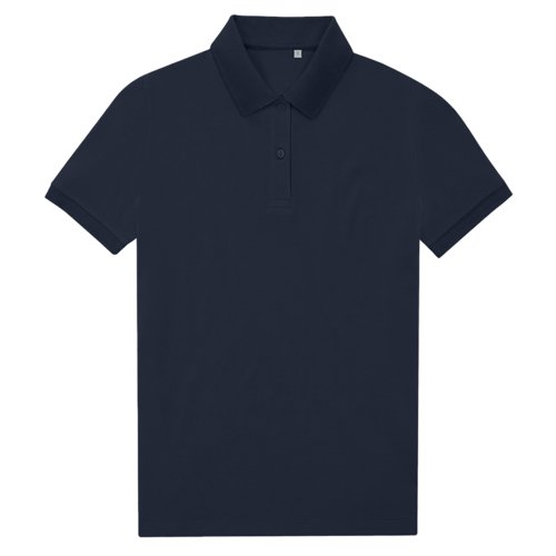 Marineblauwe damespoloshirt van gerecycled polyester-katoenmix.