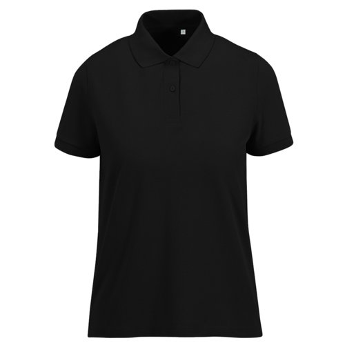 Zwart damespoloshirt van gerecycled polyester en katoen.