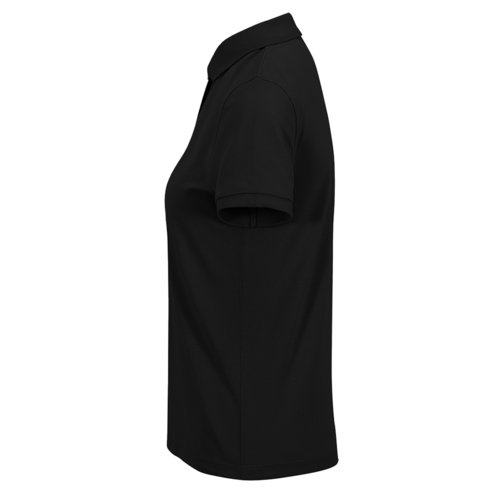 Zwart damespoloshirt van gerecycled polyester-katoenmix met korte mouwen.