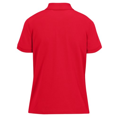 Rode polo van gerecycled polyester en katoen voor dames.