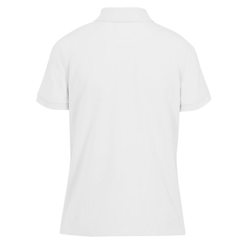 Wit poloshirt van gerecycled polyester en katoen, damespasvorm.
