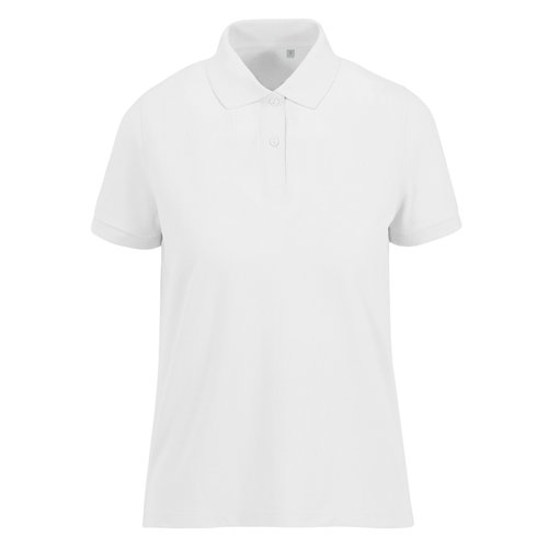 Wit damespoloshirt van gerecycled polyester en katoen met korte mouwen.