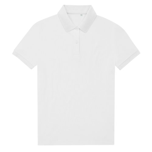 Wit damespoloshirt van gerecycled polyester en katoen met korte mouwen.