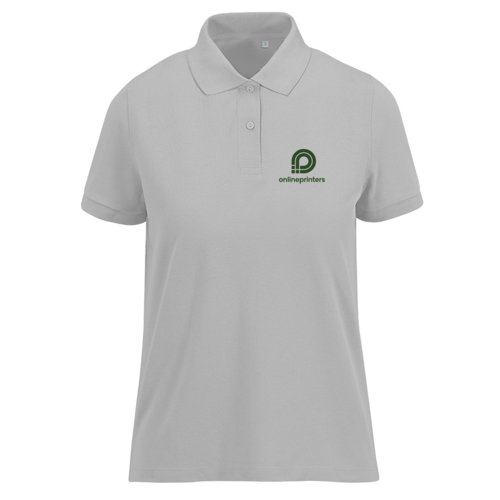 Grijs damespoloshirt van ademende stof met korte knoopsluiting.
