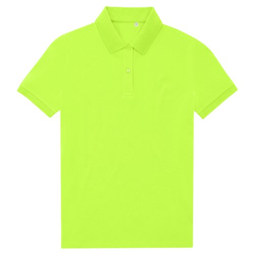 Appelgroene polo van gerecycled polyester en katoen met korte knoopsluiting.