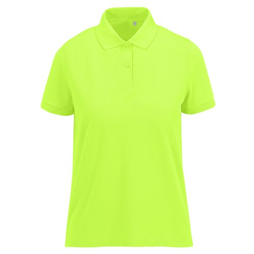 Appelgroene damespolo van gerecycled polyester en katoen met korte knoopsluiting.