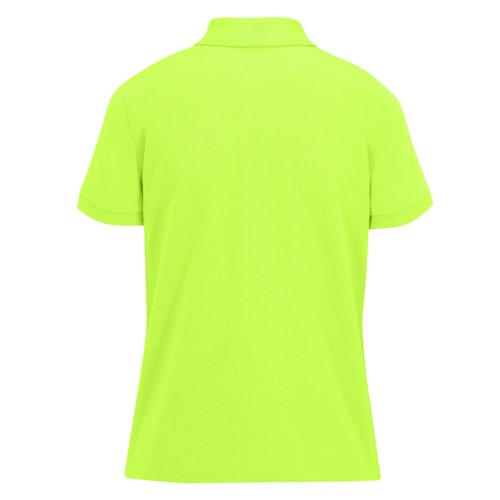 Appelgroene damespoloshirt van gerecycled polyester en katoen met korte mouwen.