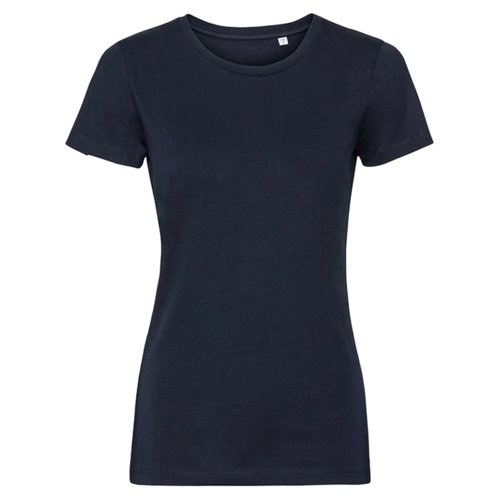 Marineblauwe katoenen T-shirt voor dames met korte mouwen.
