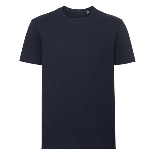 Marineblauw biologisch katoenen T-shirt met korte mouwen.