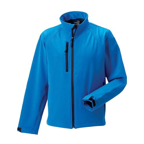 Azuurblauwe softshell jas van polyester en elastaan voor heren.